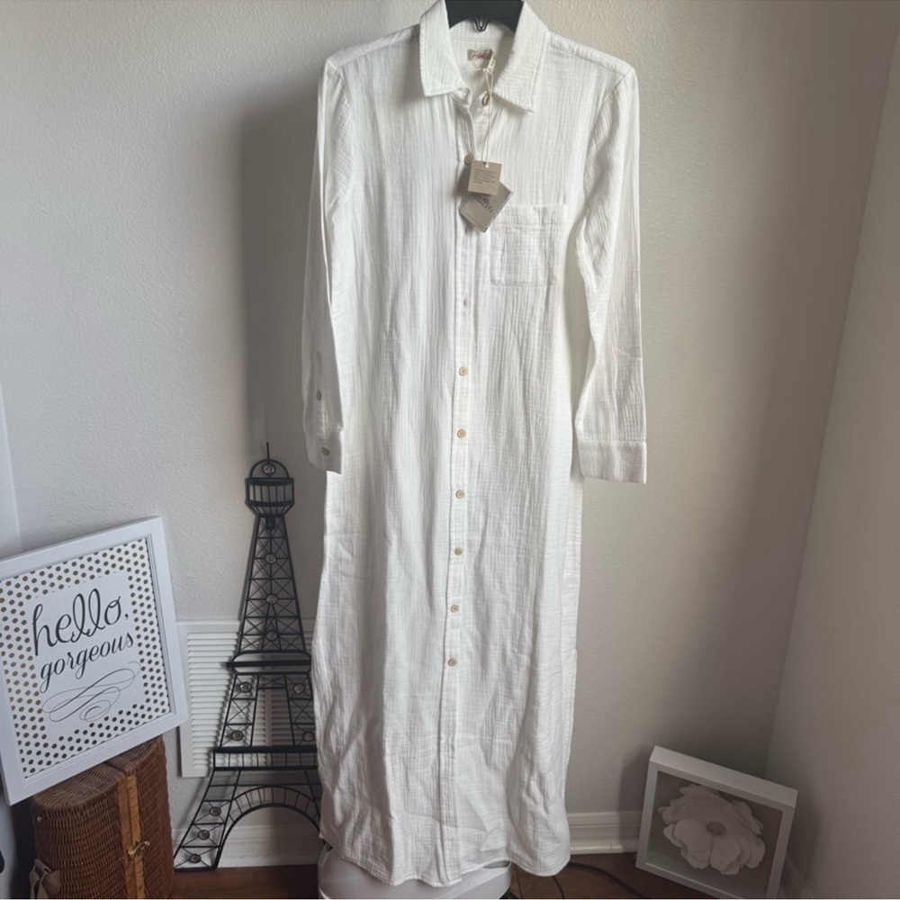 NWT FAHERTY Dream Cotton Gauze Maxi Shirt Dress Sz S - Picture 6 of 10